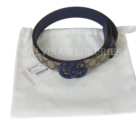 GUCCI BELT 414516 GG LOGO SUPREME MONOGRAM BLUE MARMONT BUCKLE UNISEX 115 / 46 - Picture 11 of 16